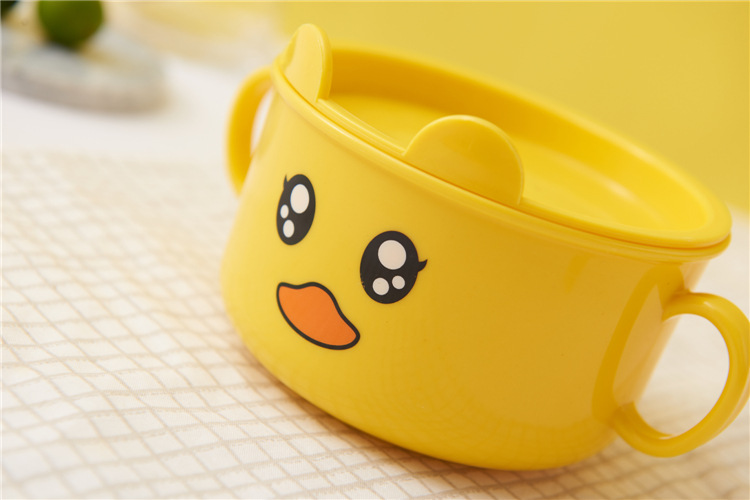 Children's Dinner Plate Kindergarten Grid Small Yellow Duck Tableware Cartoon Gift Tableware Household Creative Baby Solid Food Bowl