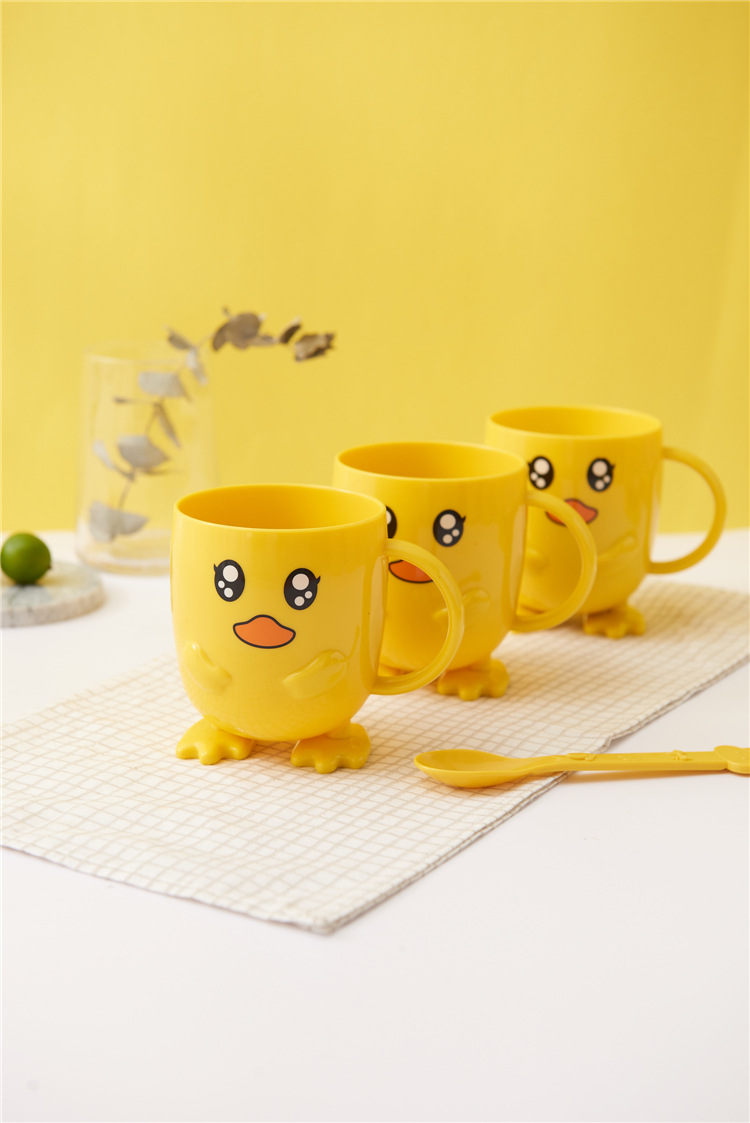 Children's Dinner Plate Kindergarten Grid Small Yellow Duck Tableware Cartoon Gift Tableware Household Creative Baby Solid Food Bowl