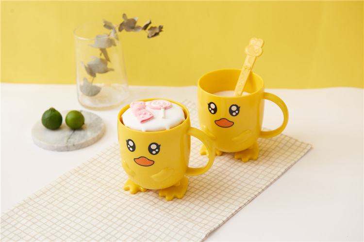 Children's Dinner Plate Kindergarten Grid Small Yellow Duck Tableware Cartoon Gift Tableware Household Creative Baby Solid Food Bowl