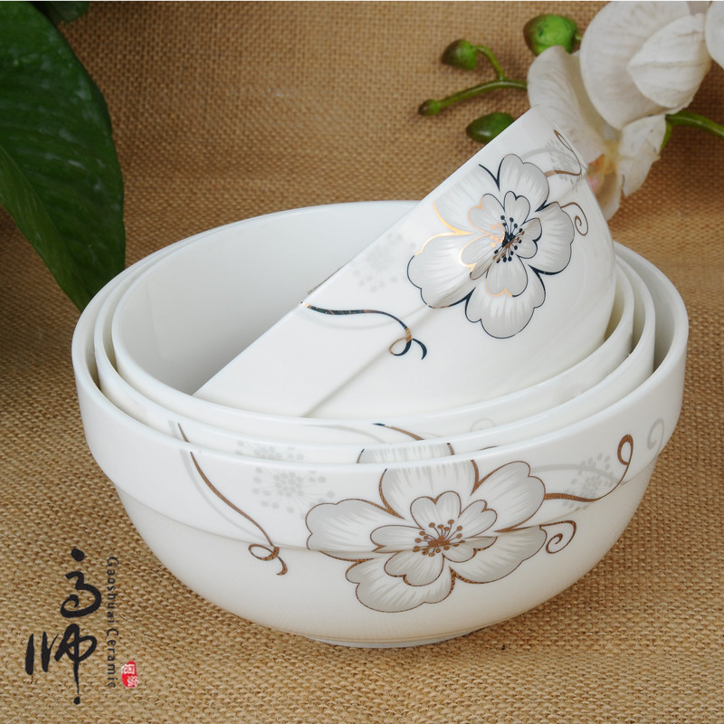 10. Alice white China ceramic bowl bone China rim guard bowl multi-size soup bowl daily necessities