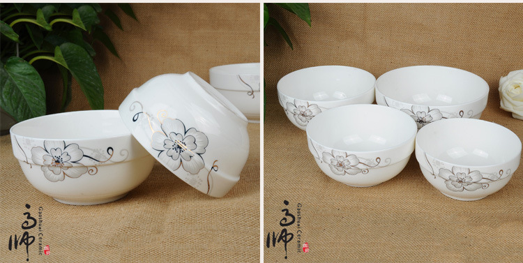 10. Alice white China ceramic bowl bone China rim guard bowl multi-size soup bowl daily necessities