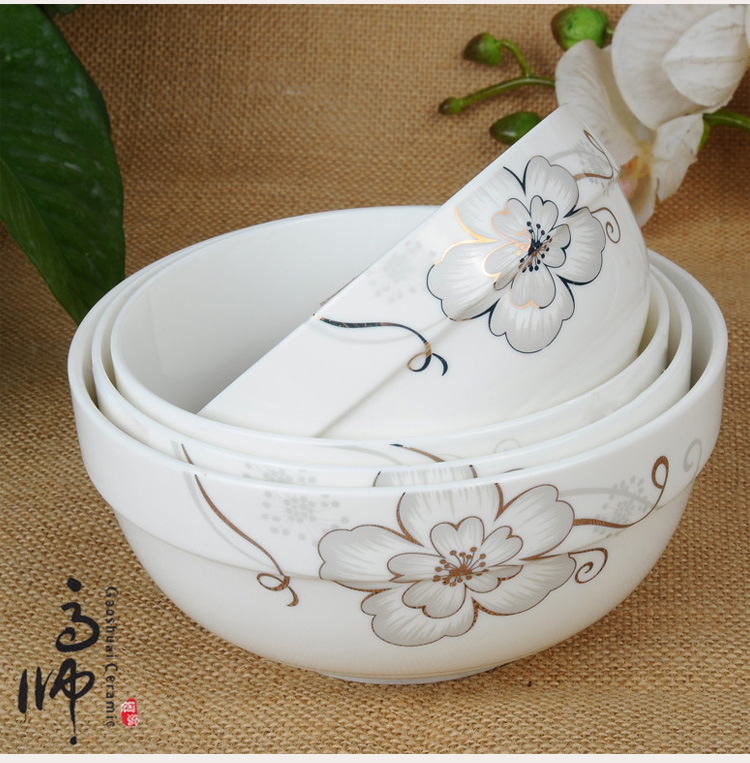 10. Alice white China ceramic bowl bone China rim guard bowl multi-size soup bowl daily necessities