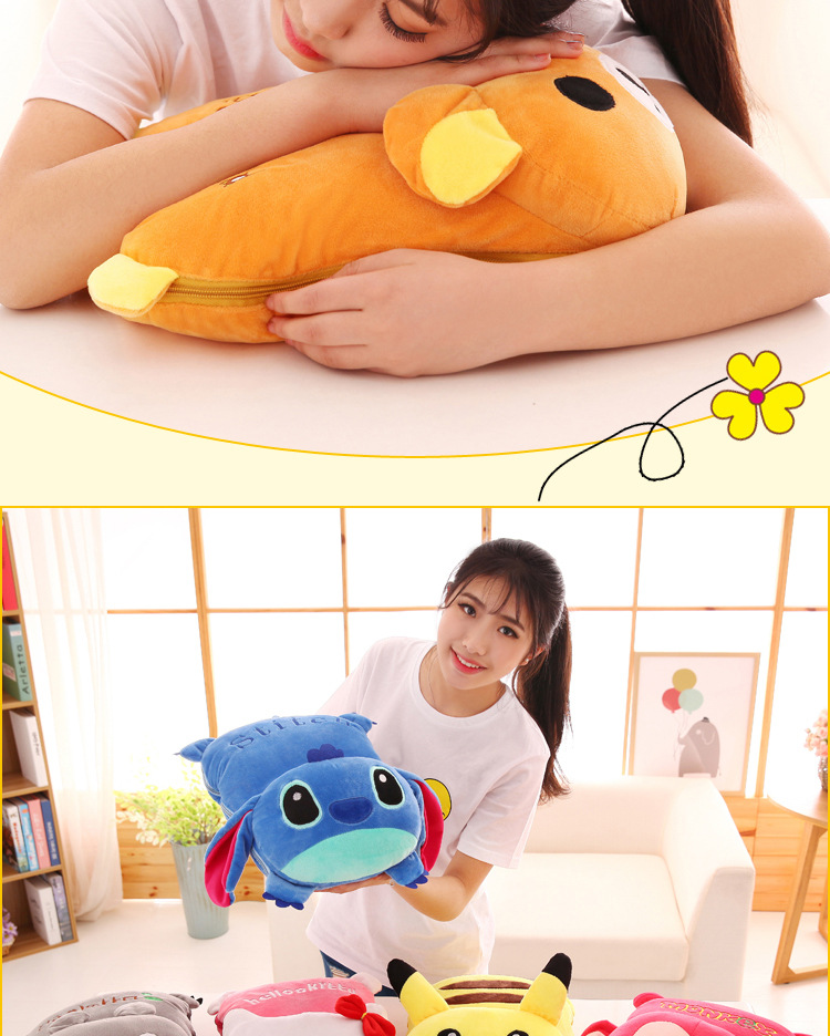 Customized Logo Cartoon Lying Style Stitch Plush Toy Cushion Multi-Functional Bolster Quilt Airable Cover Dual-Use