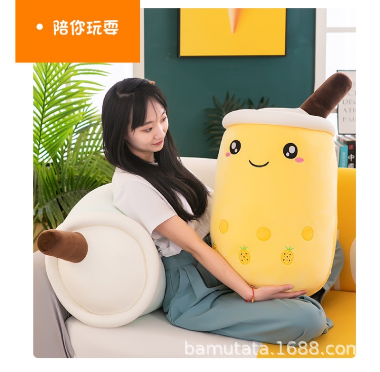 Simulation Milky Tea Cup Bolster Cushion Children's Plush Toys Doll Creative Gift Fruit Milk Tea Doll Wholesale
