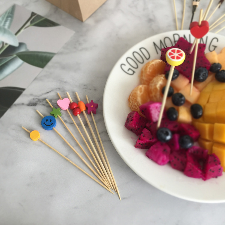 Disposable Bamboo Fruit Toothpick Fruit Fork Cocktail Sticks Cute Bamboo Creative Flower Toothpick Beads String Whole