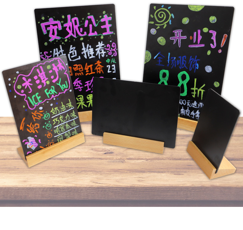 Creative Hand-Painted Small Blackboard Graffiti Drawing Board Restaurant Menu Brand Desktop Table Stand Wooden Base Meal Card Erasable