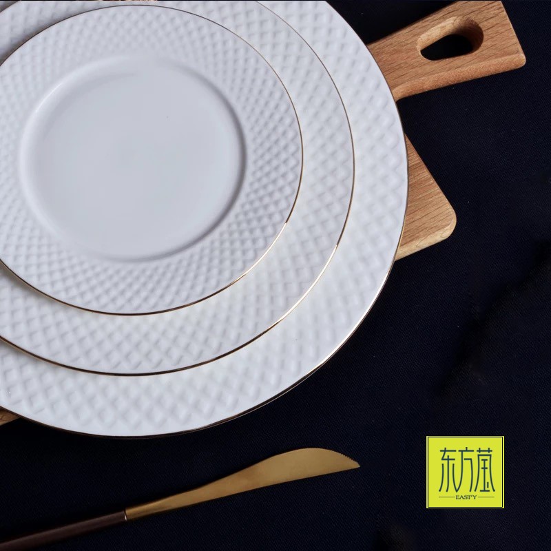 Bone China Gold Rimmed Tableware Bone China Inlaid Golden Edge Tableware Set High-Grade Ceramic Tableware Set Porcelain Bowl Ceramic Plate