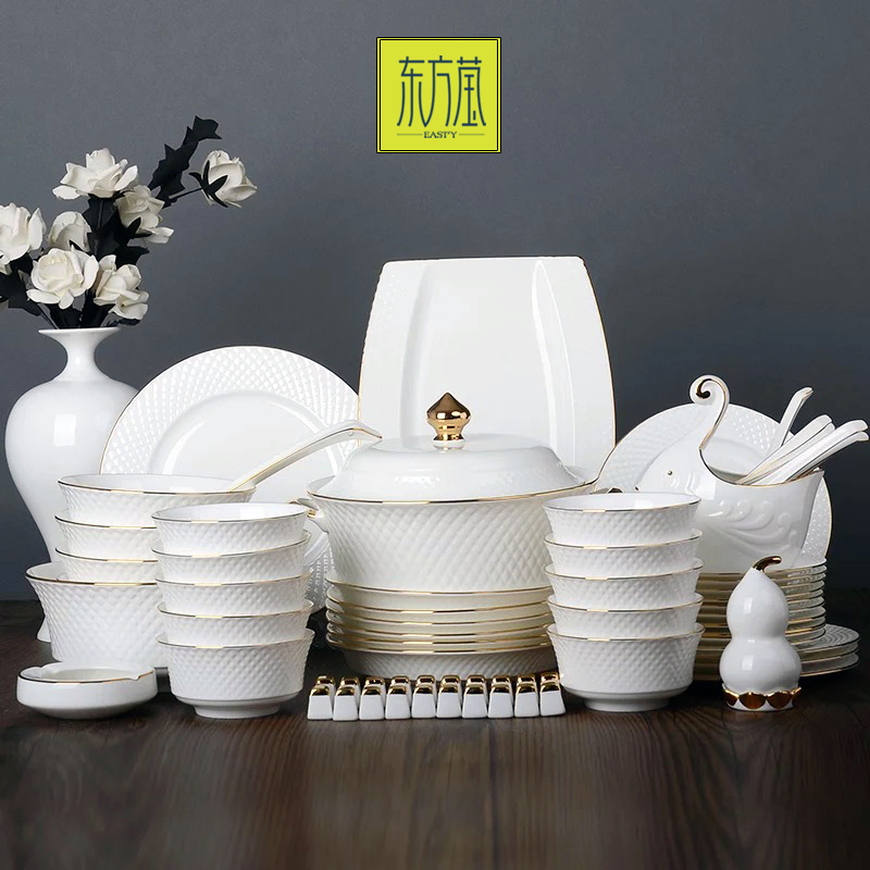 Bone China Gold Rimmed Tableware Bone China Inlaid Golden Edge Tableware Set High-Grade Ceramic Tableware Set Porcelain Bowl Ceramic Plate Bone China Gold Rimmed Tableware Bone China Inlaid Golden Edge Tableware Set High-Grade Ceramic Tableware Set Porcelain Bowl Ceramic Plate