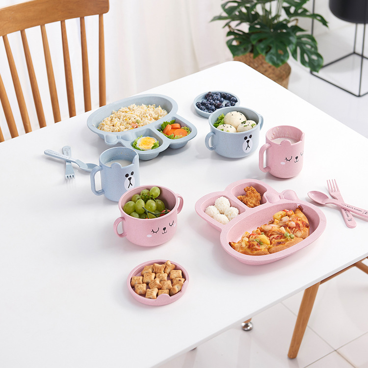 Wheat Straw Dinner Plate Student Dish Fast Food Plate Separated Dish Environmental Protection Children Rabbit Dish