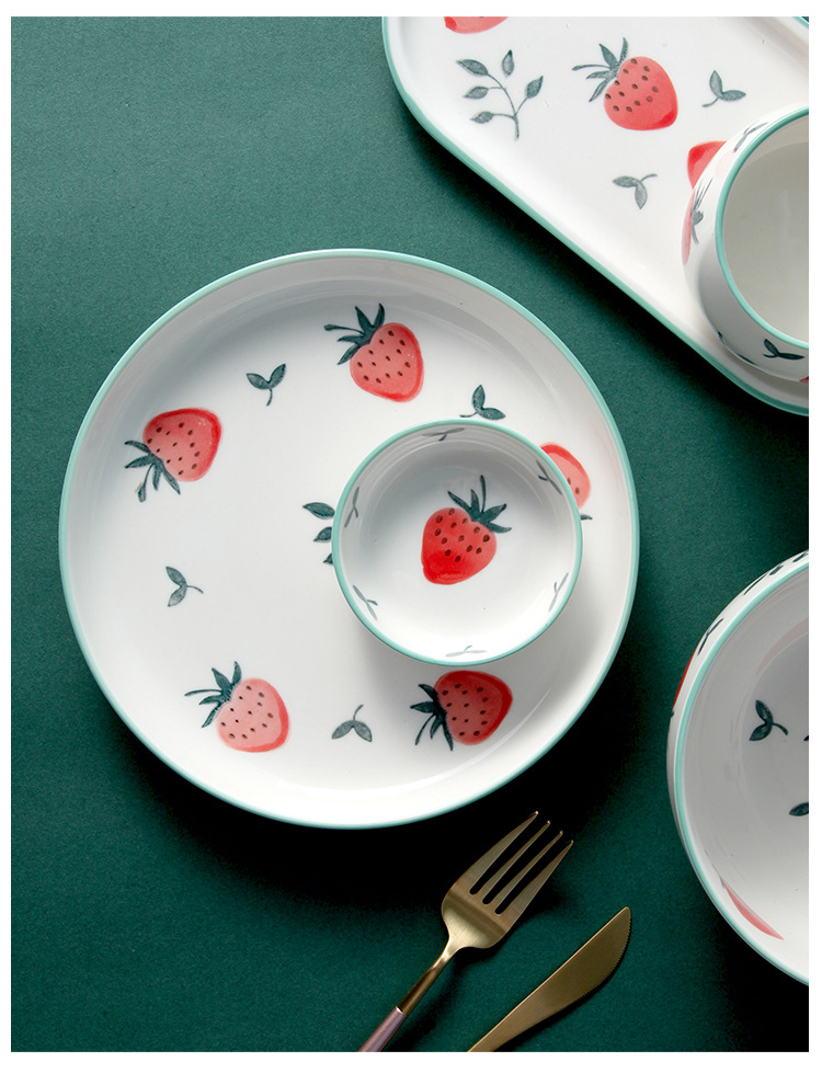 New Strawberry Pattern Household Dining Bowl Plate Cute Girl Heart Ceramic Tableware Underglaze Color Shallow Plate Sauce Dish Rice Bowl New Strawberry Pattern Household Dining Bowl Plate Cute Girl Heart Ceramic Tableware Underglaze Color Shallow Plate Sauce Dish Rice Bowl