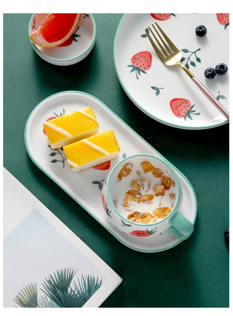 New Strawberry Pattern Household Dining Bowl Plate Cute Girl Heart Ceramic Tableware Underglaze Color Shallow Plate Sauce Dish Rice Bowl New Strawberry Pattern Household Dining Bowl Plate Cute Girl Heart Ceramic Tableware Underglaze Color Shallow Plate Sauce Dish Rice Bowl