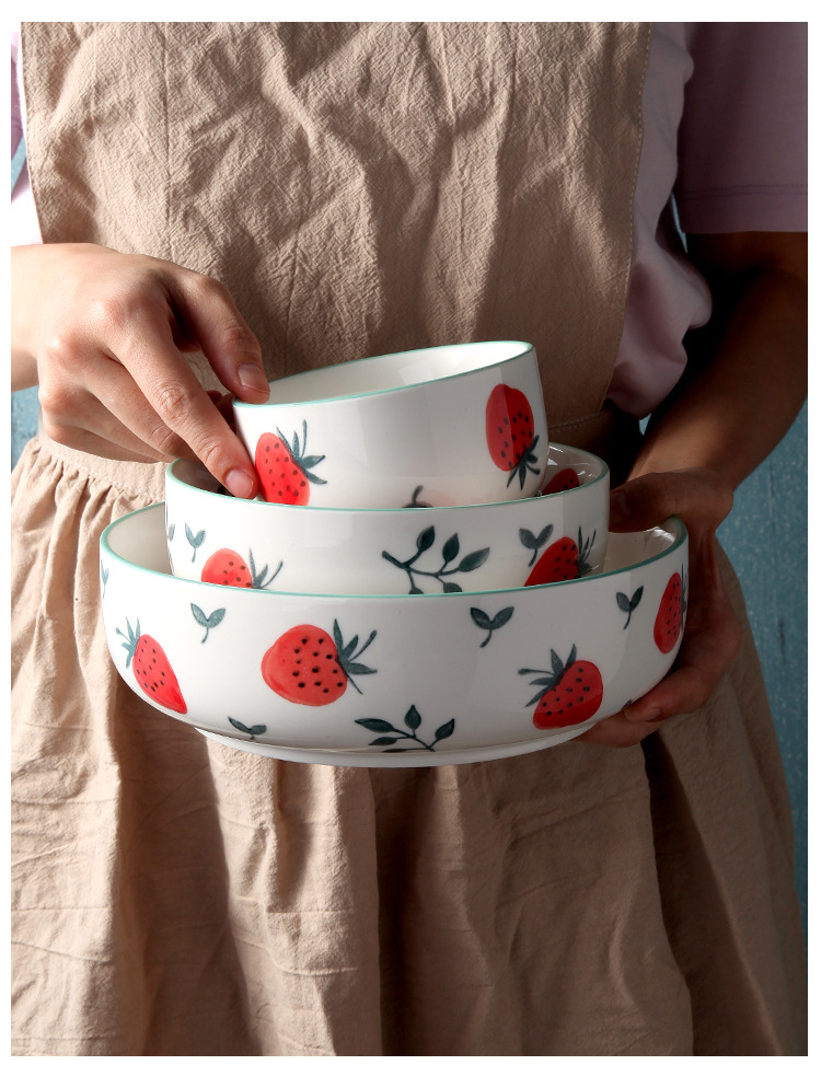 New Strawberry Pattern Household Dining Bowl Plate Cute Girl Heart Ceramic Tableware Underglaze Color Shallow Plate Sauce Dish Rice Bowl New Strawberry Pattern Household Dining Bowl Plate Cute Girl Heart Ceramic Tableware Underglaze Color Shallow Plate Sauce Dish Rice Bowl