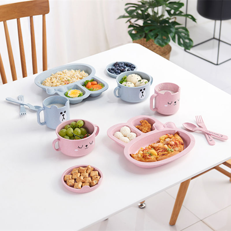 Maixiang Rabbit Plate Children&#039;s Cartoon Wheat Straw Tableware Set Kindergarten Baby Grid Plate Drop-Resistant