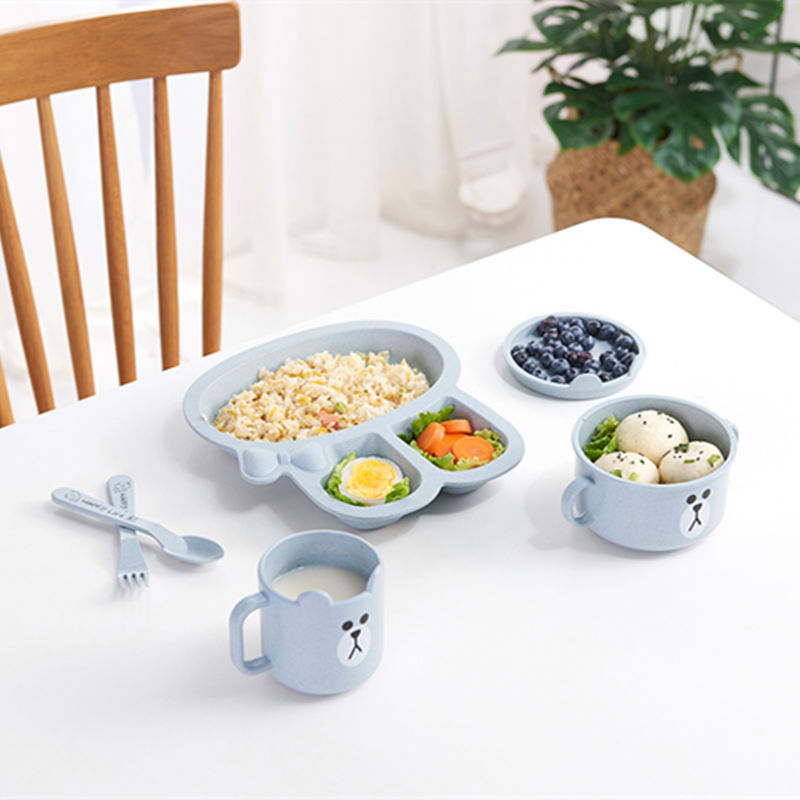 Maixiang Rabbit Plate Children&#039;s Cartoon Wheat Straw Tableware Set Kindergarten Baby Grid Plate Drop-Resistant