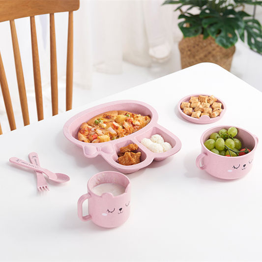 Maixiang Rabbit Plate Children&#039;s Cartoon Wheat Straw Tableware Set Kindergarten Baby Grid Plate Drop-Resistant