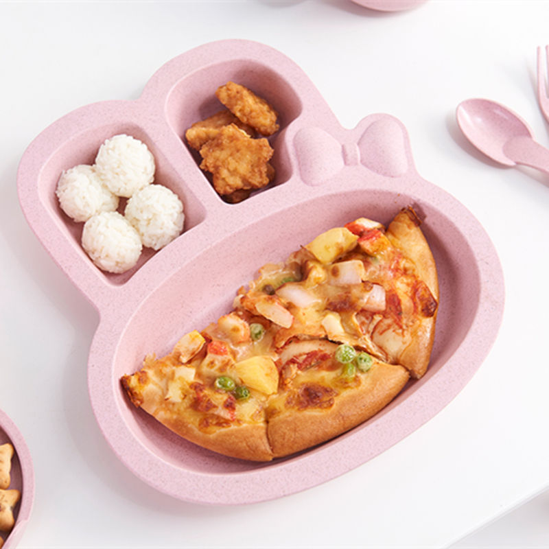 Maixiang Rabbit Plate Children&#039;s Cartoon Wheat Straw Tableware Set Kindergarten Baby Grid Plate Drop-Resistant