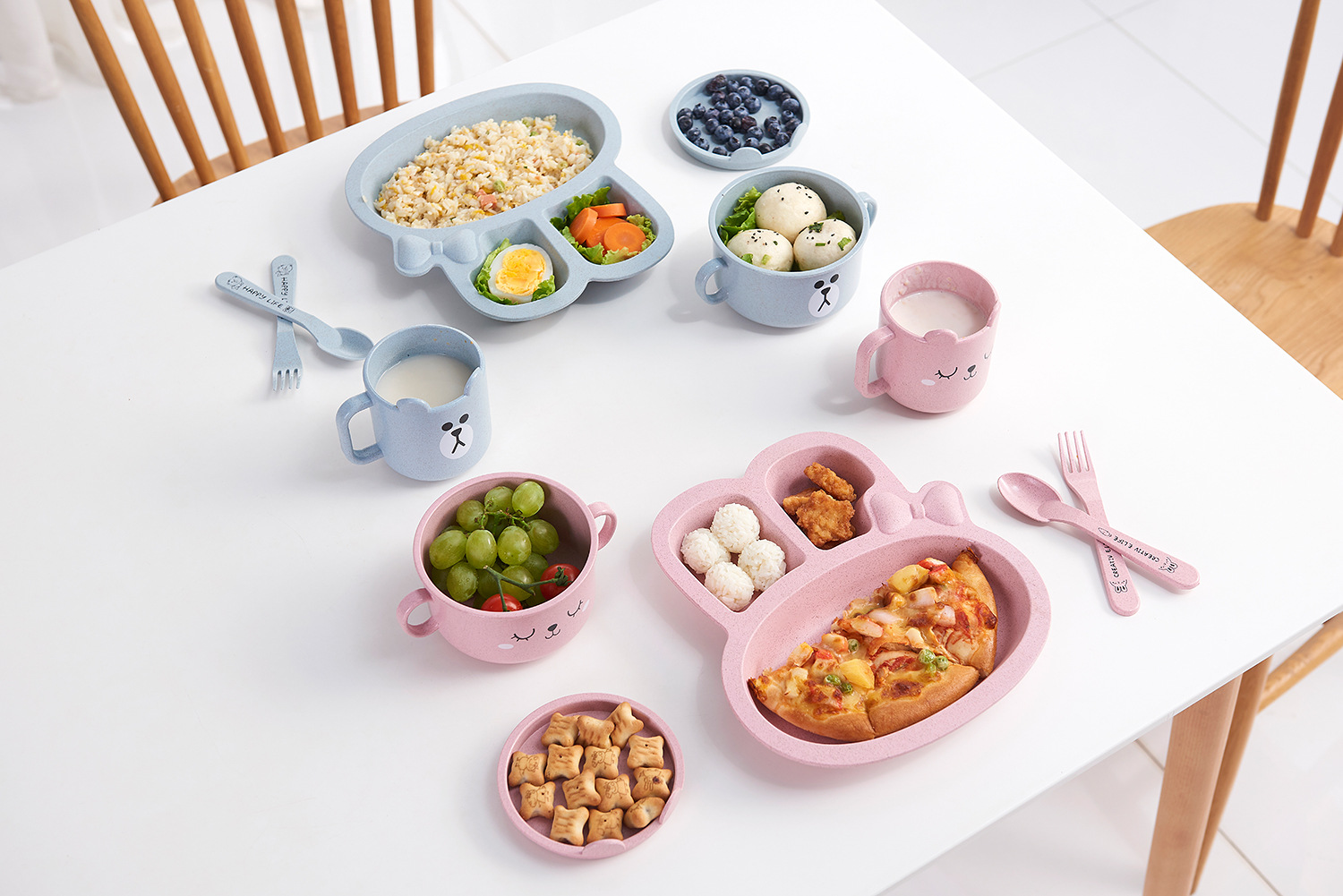 Maixiang Rabbit Plate Children's Cartoon Wheat Straw Tableware Set Kindergarten Baby Grid Plate Drop-Resistant Maixiang Rabbit Plate Children's Cartoon Wheat Straw Tableware Set Kindergarten Baby Grid Plate Drop-Resistant