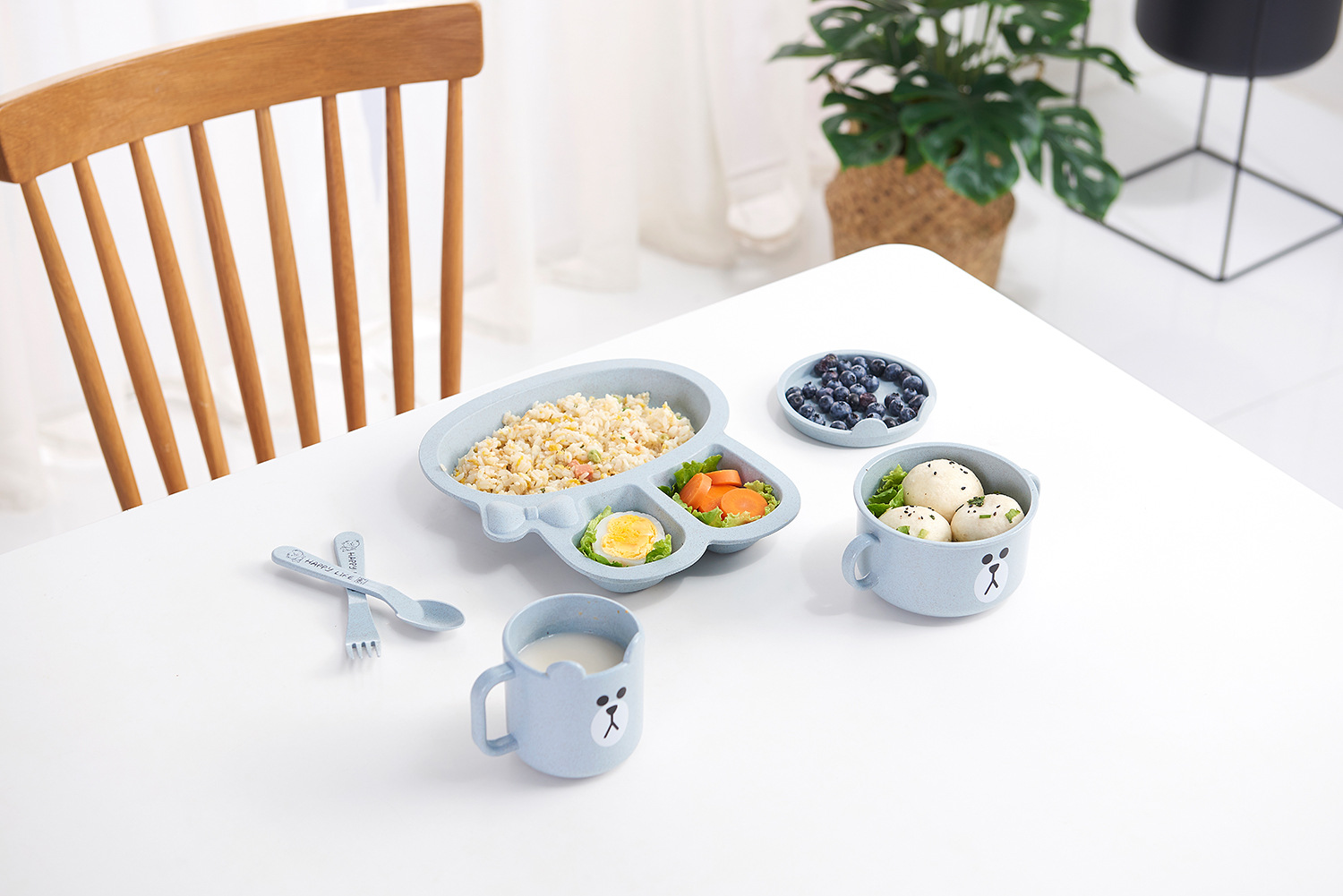 Maixiang Rabbit Plate Children's Cartoon Wheat Straw Tableware Set Kindergarten Baby Grid Plate Drop-Resistant Maixiang Rabbit Plate Children's Cartoon Wheat Straw Tableware Set Kindergarten Baby Grid Plate Drop-Resistant