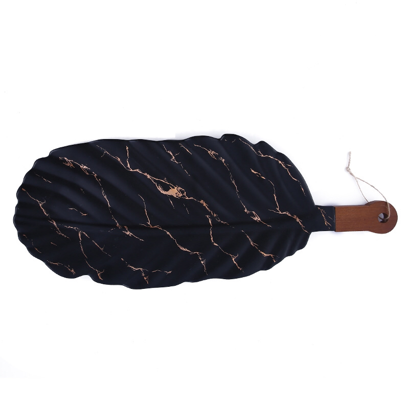Ceramic Tableware Stone Pattern Nordic Simple Creative Plate Western Plate Daily Necessities Gift Bamboo Wooden Handle Black and White Ceramic Tableware Stone Pattern Nordic Simple Creative Plate Western Plate Daily Necessities Gift Bamboo Wooden Handle Black and White