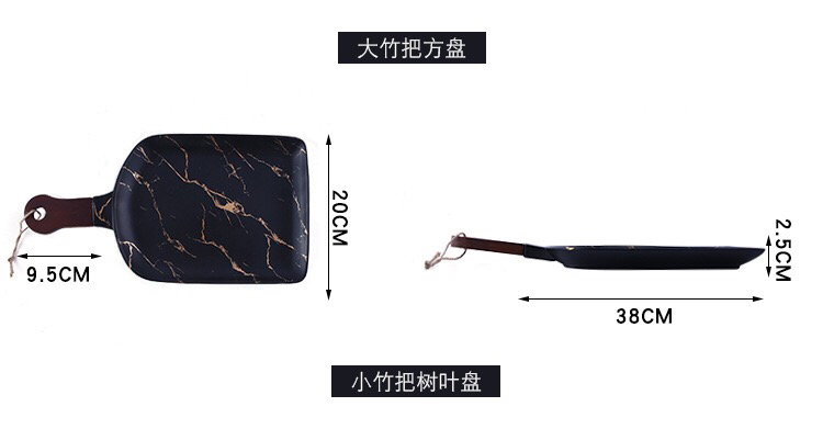 Ceramic Tableware Stone Pattern Nordic Simple Creative Plate Western Plate Daily Necessities Gift Bamboo Wooden Handle Black and White Ceramic Tableware Stone Pattern Nordic Simple Creative Plate Western Plate Daily Necessities Gift Bamboo Wooden Handle Black and White