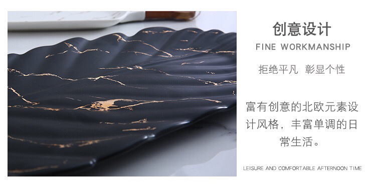 Ceramic Tableware Stone Pattern Nordic Simple Creative Plate Western Plate Daily Necessities Gift Bamboo Wooden Handle Black and White Ceramic Tableware Stone Pattern Nordic Simple Creative Plate Western Plate Daily Necessities Gift Bamboo Wooden Handle Black and White