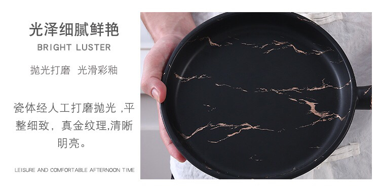 Ceramic Tableware Stone Pattern Nordic Simple Creative Plate Western Plate Daily Necessities Gift Bamboo Wooden Handle Black and White Ceramic Tableware Stone Pattern Nordic Simple Creative Plate Western Plate Daily Necessities Gift Bamboo Wooden Handle Black and White