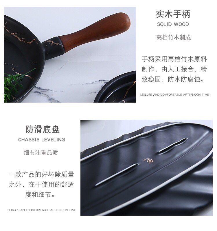 Ceramic Tableware Stone Pattern Nordic Simple Creative Plate Western Plate Daily Necessities Gift Bamboo Wooden Handle Black and White Ceramic Tableware Stone Pattern Nordic Simple Creative Plate Western Plate Daily Necessities Gift Bamboo Wooden Handle Black and White