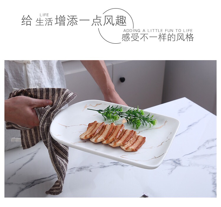 Ceramic Tableware Stone Pattern Nordic Simple Creative Plate Western Plate Daily Necessities Gift Bamboo Wooden Handle Black and White Ceramic Tableware Stone Pattern Nordic Simple Creative Plate Western Plate Daily Necessities Gift Bamboo Wooden Handle Black and White