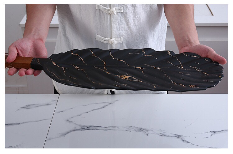 Ceramic Tableware Stone Pattern Nordic Simple Creative Plate Western Plate Daily Necessities Gift Bamboo Wooden Handle Black and White Ceramic Tableware Stone Pattern Nordic Simple Creative Plate Western Plate Daily Necessities Gift Bamboo Wooden Handle Black and White