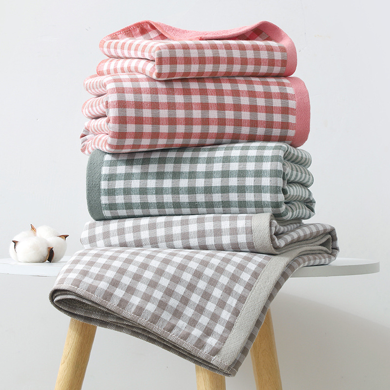 Yiwu Good Goods Pure Cotton One Side Gauze One Side Terry Small Plaid Bath Towel Daily Necessities Big Towel Gift Bath Towel