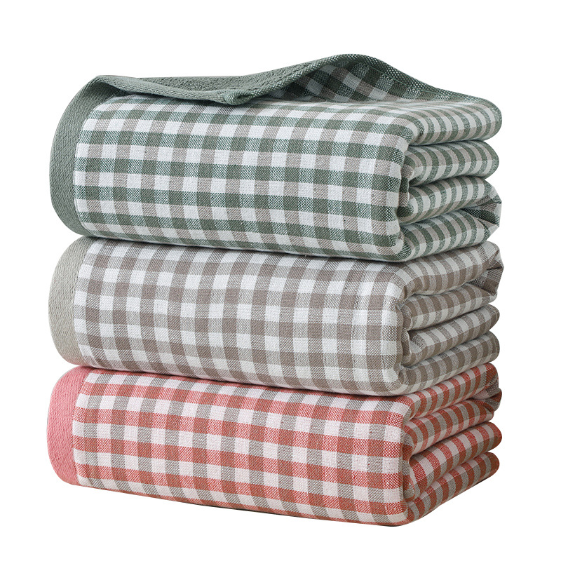 Yiwu Good Goods Pure Cotton One Side Gauze One Side Terry Small Plaid Bath Towel Daily Necessities Big Towel Gift Bath Towel