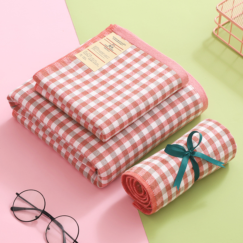 Yiwu Good Goods Pure Cotton One Side Gauze One Side Terry Small Plaid Bath Towel Daily Necessities Big Towel Gift Bath Towel Yiwu Good Goods Pure Cotton One Side Gauze One Side Terry Small Plaid Bath Towel Daily Necessities Big Towel Gift Bath Towel