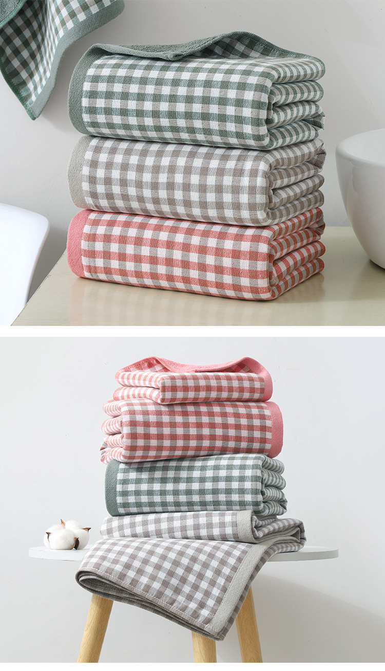 Yiwu Good Goods Pure Cotton One Side Gauze One Side Terry Small Plaid Bath Towel Daily Necessities Big Towel Gift Bath Towel Yiwu Good Goods Pure Cotton One Side Gauze One Side Terry Small Plaid Bath Towel Daily Necessities Big Towel Gift Bath Towel