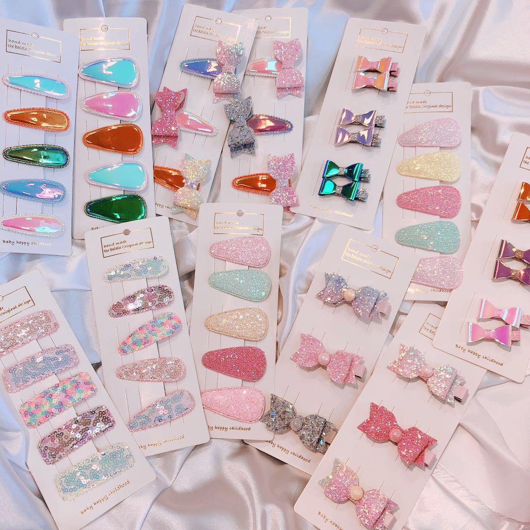 Korean Laser Sequins Handmade Chopsticks Dish Knot Children BB Clip Baby Pair Clip Set Hair Clip Headdress
