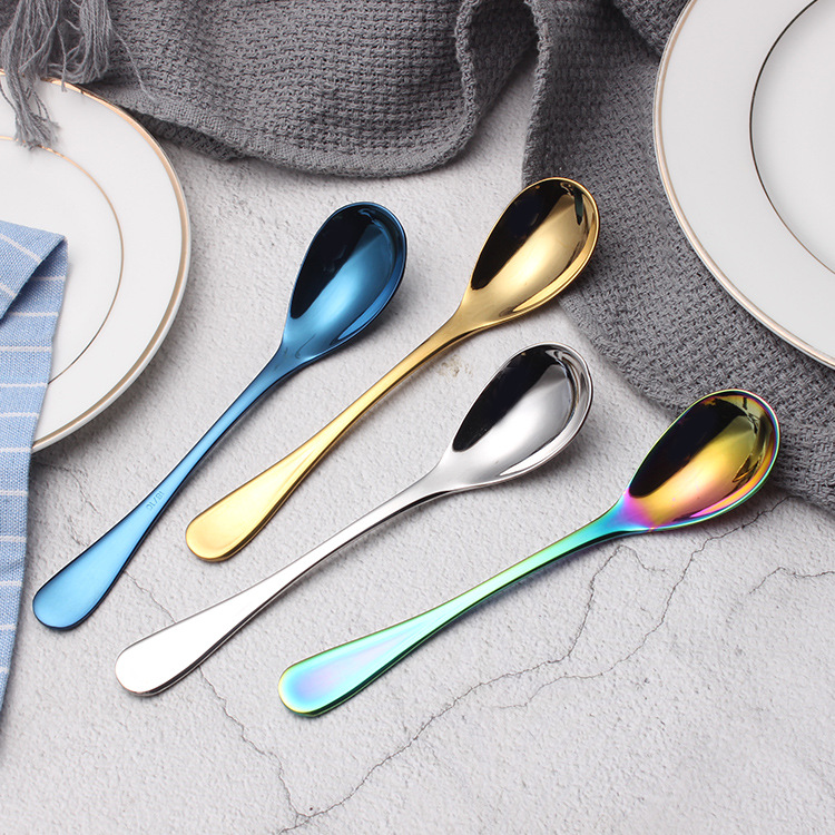 304 Stainless Steel Soup Ladle Solid Thick Titanium-Plated Coffee Stir Spoon Dessert Cake Spoon Home Snacks Spoon Egg Spoon