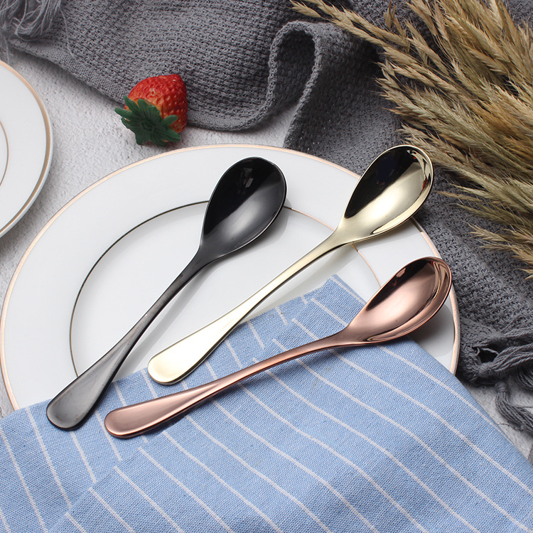 304 Stainless Steel Soup Ladle Solid Thick Titanium-Plated Coffee Stir Spoon Dessert Cake Spoon Home Snacks Spoon Egg Spoon