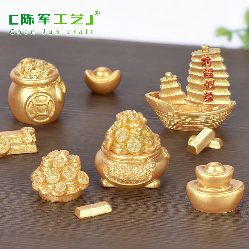 Fortune Rolling Micro Landscape DIY Decoration Resin Crafts New Year Golden Accessories Ingot Money Tree Gourd Boat