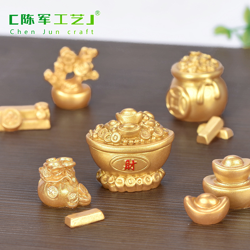 Fortune Rolling Micro Landscape DIY Decoration Resin Crafts New Year Golden Accessories Ingot Money Tree Gourd Boat