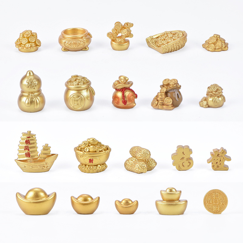 Fortune Rolling Micro Landscape DIY Decoration Resin Crafts New Year Golden Accessories Ingot Money Tree Gourd Boat