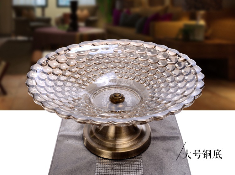 High style fruit tray with High foot Transparent Crystal glass and zinc Alloy Wedding Festive Gift soft loaded fruit tray