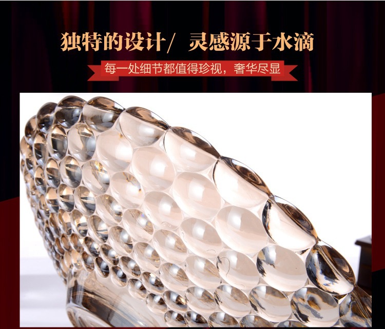 High style fruit tray with High foot Transparent Crystal glass and zinc Alloy Wedding Festive Gift soft loaded fruit tray
