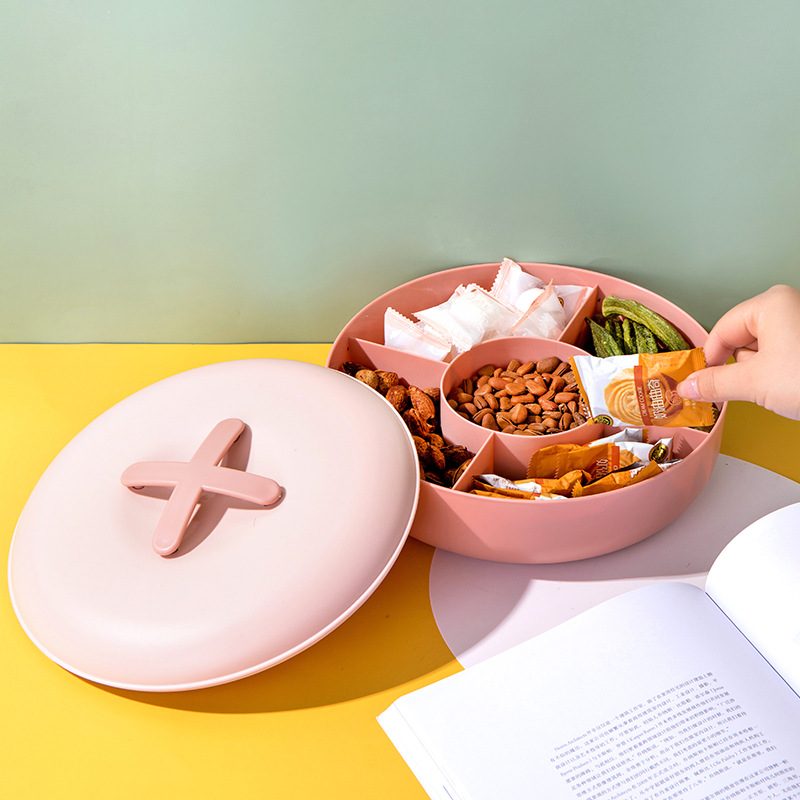 Korean Dustproof Dried Fruit Tray Covered Compartment Creative Plastic Fruit Plate Wedding Candy Box Snack Living Room Fruit Plate