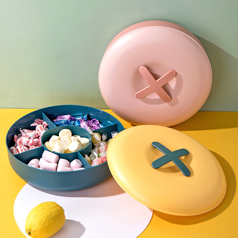 Korean Dustproof Dried Fruit Tray Covered Compartment Creative Plastic Fruit Plate Wedding Candy Box Snack Living Room Fruit Plate