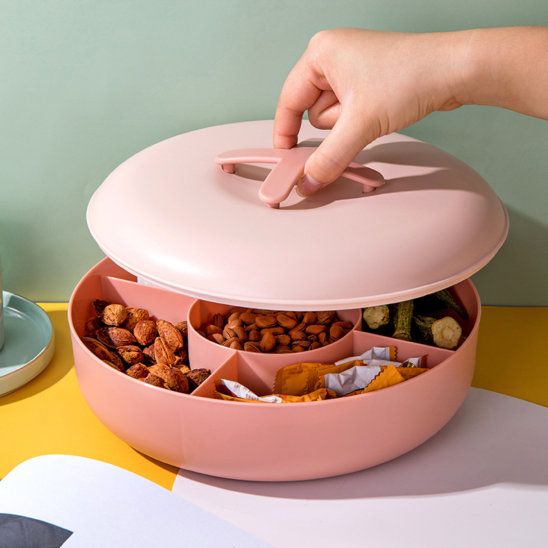 Korean Dustproof Dried Fruit Tray Covered Compartment Creative Plastic Fruit Plate Wedding Candy Box Snack Living Room Fruit Plate