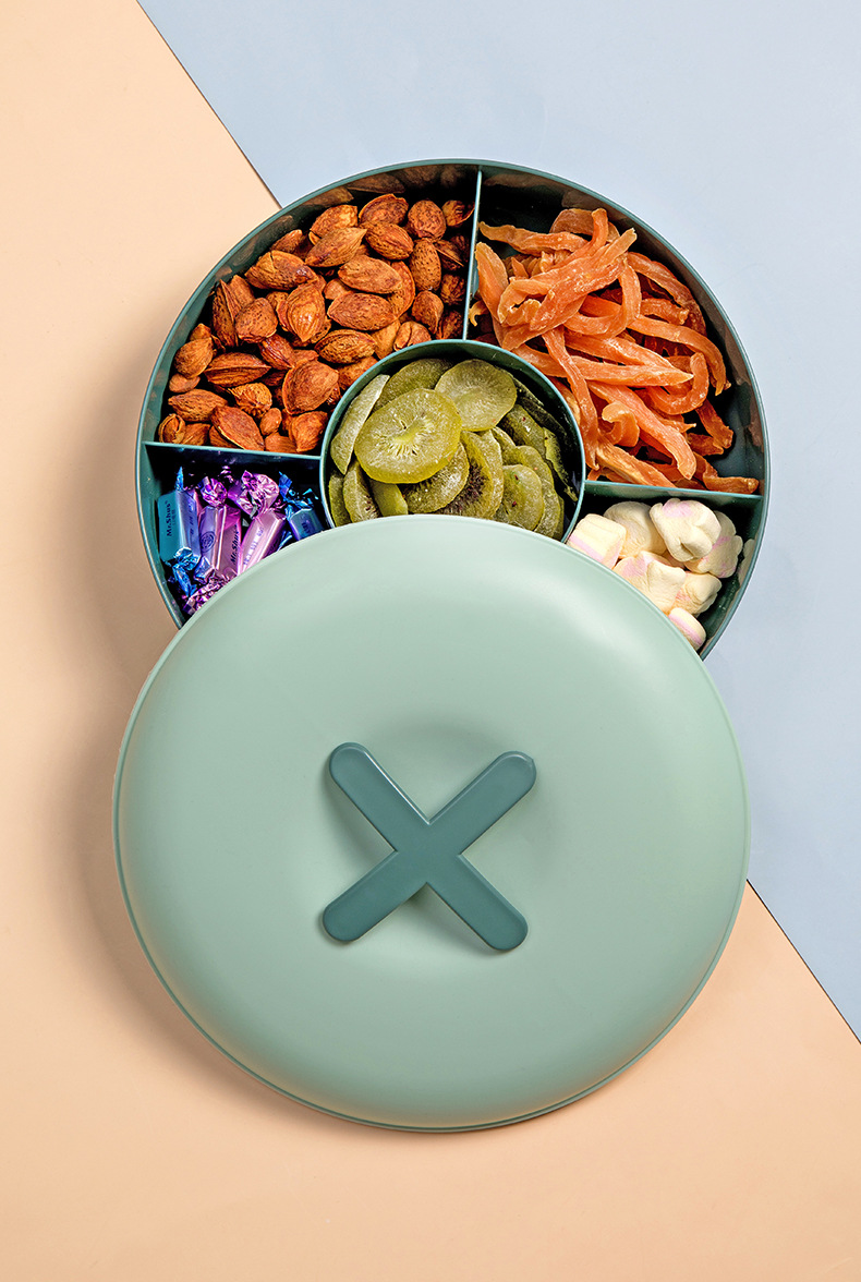 Korean Dustproof Dried Fruit Tray Covered Compartment Creative Plastic Fruit Plate Wedding Candy Box Snack Living Room Fruit Plate