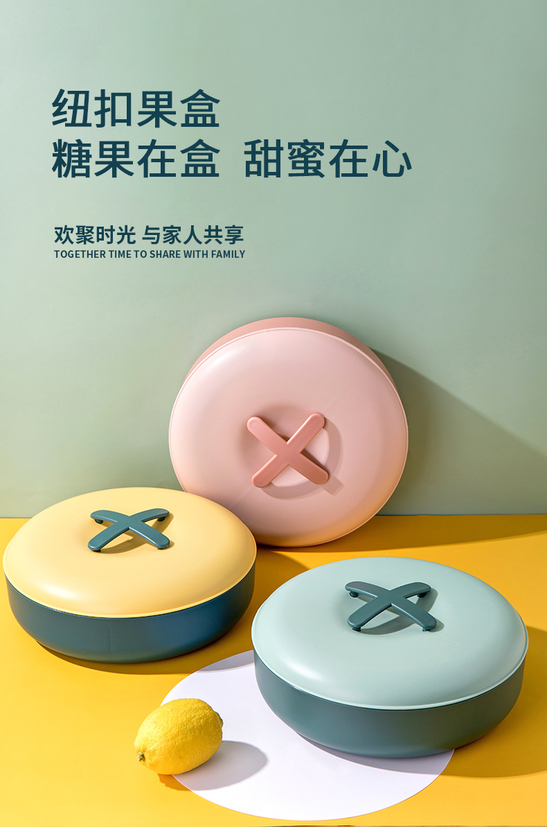 Korean Dustproof Dried Fruit Tray Covered Compartment Creative Plastic Fruit Plate Wedding Candy Box Snack Living Room Fruit Plate