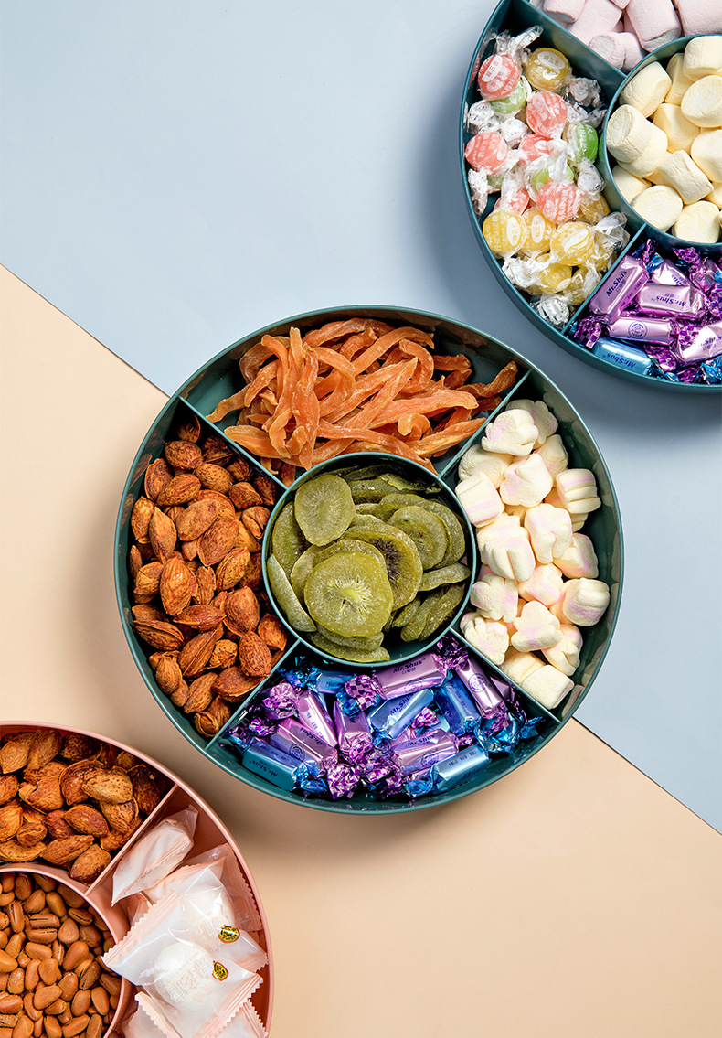 Korean Dustproof Dried Fruit Tray Covered Compartment Creative Plastic Fruit Plate Wedding Candy Box Snack Living Room Fruit Plate