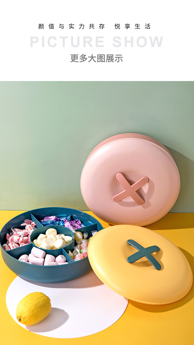 Korean Dustproof Dried Fruit Tray Covered Compartment Creative Plastic Fruit Plate Wedding Candy Box Snack Living Room Fruit Plate