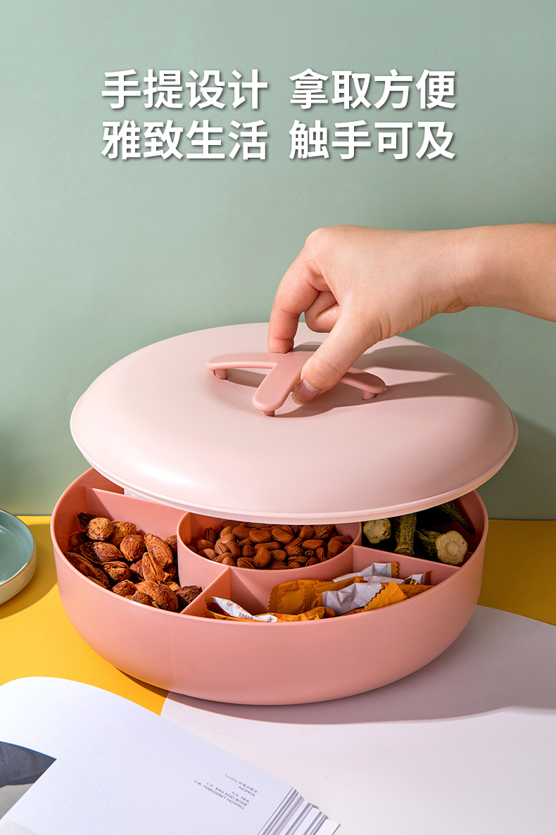Korean Dustproof Dried Fruit Tray Covered Compartment Creative Plastic Fruit Plate Wedding Candy Box Snack Living Room Fruit Plate