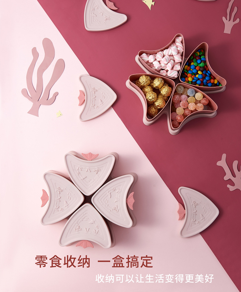 Small Kit Macaron Dried Fruit Tray Dried Fruit Box with Lid Candy Box Living Room Coffee Table Seed Box Snack Dish Candy Plate